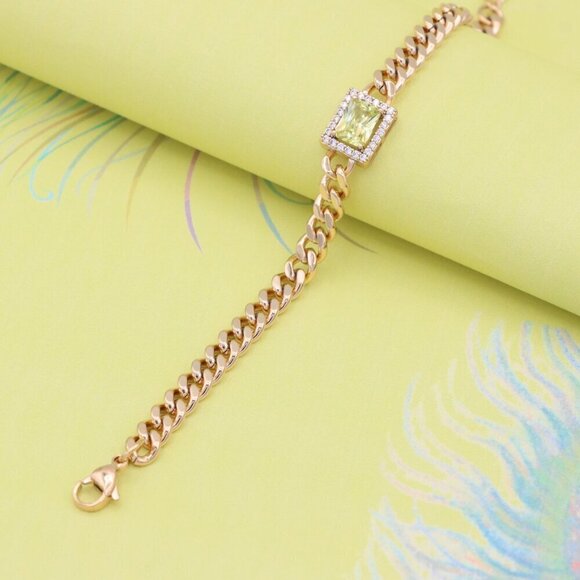 "Elegant Rose Gold Bracelet with Green Stone & Cubic Zirconia Charm, XPBL0805 - Picture 5 of 12